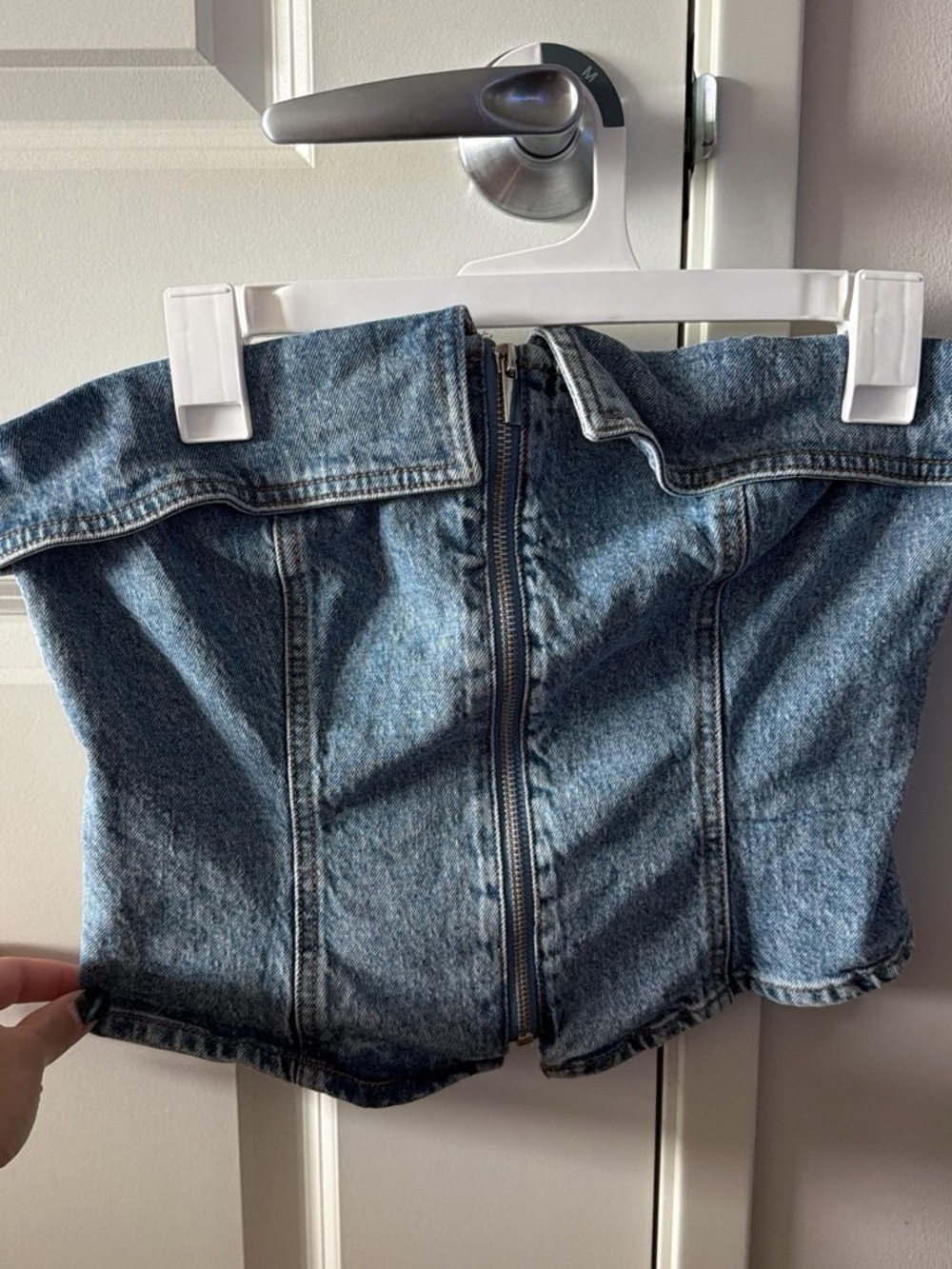 wild fable Blue Denim Strapless Zip-Front Crop Top
